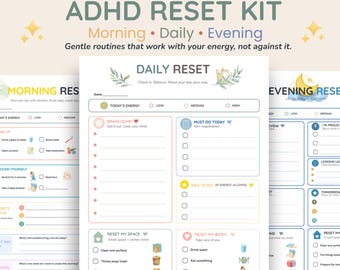 ADHD Reset Kit Printable, Morning Daily Evening Routine Planner, ADHD Planner PDF, Executive Function Support, Energy Based Checklist
