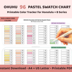 Ohuhu 96 Pastel Swatch Chart Printable, Ohuhu Marker Color Chart, Honolulu B Series Tracker, Old New Codes, A4 US Letter, Instant Download
