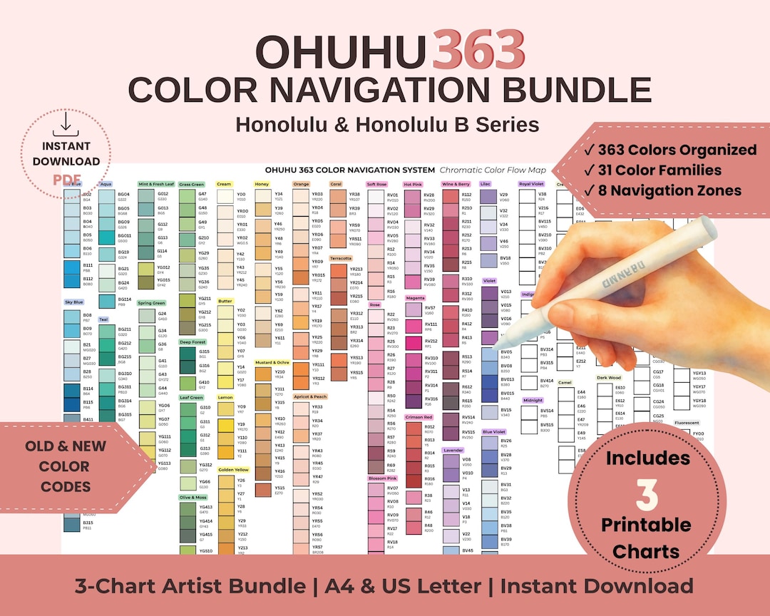 Ohuhu 363 Color Chart Bundle | Printable Swatch Chart and Color Navigation System | Honolu