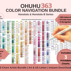 Ohuhu 363 Color Chart Bundle | Printable Swatch Chart and Color Navigation System | Honolulu Marker Guide | A4 & US Letter PDF image 1