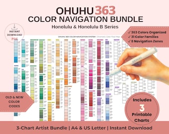 Ohuhu 363 Color Chart Bundle | Printable Swatch Chart and Color Navigation System | Honolulu Marker Guide | A4 & US Letter PDF