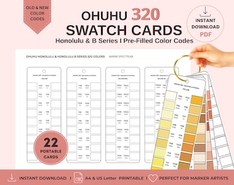 Ohuhu 320 Color Chart Printable | Swatch Cards for Honolulu & B Series Markers | Marker Tracker PDF Reference Guide