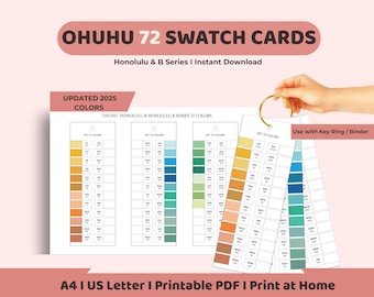 Ohuhu 72 Swatch Cards Printable, Marker Color Swatch Sheet, Honolulu & B Series, Cut Punch Carry Cards, A4 US Letter PDF