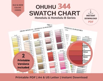 Ohuhu 344 Swatch Chart Printable PDF, Ohuhu Marker Color Tracker, Honolulu B Color Chart, Marker Organizer, A4 US Letter Instant Download