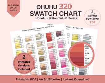 Ohuhu 320 Swatch Chart Printable PDF, Ohuhu Honolulu & Honolulu B Color Tracker, Marker Swatch Sheet, Color Chart Organizer, A4 US Letter