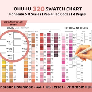 Ohuhu 320 Color Swatch Chart Printable, Honolulu Marker Color Tracker, Alcohol Marker Swatch Sheet, A4 & US Letter PDF