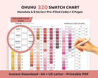 Ohuhu 320 Color Swatch Chart Printable, Honolulu Marker Color Tracker, Alcohol Marker Swatch Sheet, A4 & US Letter PDF