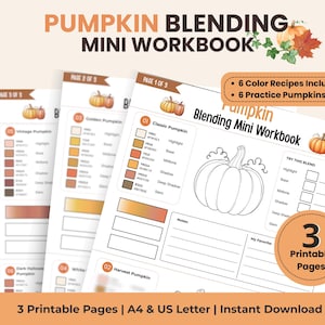 Pumpkin Blending Mini Workbook | Alcohol Marker Practice Sheet | Printable Coloring Worksheet | Ohuhu Marker Color Recipes PDF