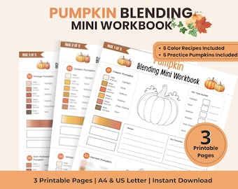 Pumpkin Blending Mini Workbook | Alcohol Marker Practice Sheet | Printable Coloring Worksheet | Ohuhu Marker Color Recipes PDF