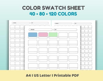Color Swatch Sheet Printable, Marker Swatch Chart (40, 80, 120 Colors) (Digital Download)