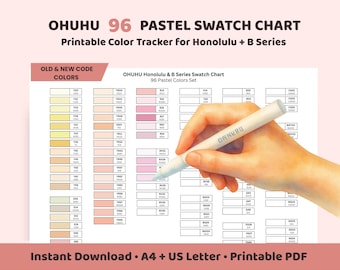 Ohuhu 96 Pastel Swatch Chart Printable, Ohuhu Marker Color Chart, Honolulu B Series Tracker, Old New Codes, A4 US Letter PDF