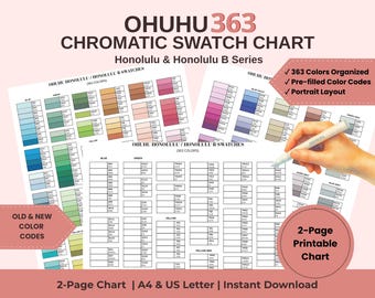 Ohuhu 363 Color Swatch Chart | Printable PDF | Portrait Layout | Blank and Color Reference Versions | A4 and US Letter