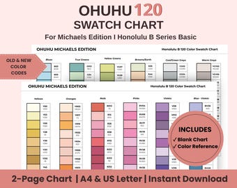 Ohuhu 120 Michaels Edition Swatch Chart | Honolulu B Series Color Chart | Old and New Color Codes | Printable PDF A4 I US Letter