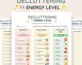 ADHD Decluttering Checklist by Energy Level Printable Planner, ADHD Cleaning Checklist, Low Energy Cleaning List, Home Organization PDF