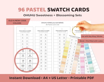 96 Pastel Marker Swatch Cards, Ohuhu Sweetness Blossoming Sets, Printable Color Chart, Old New Codes, A4 US Letter PDF