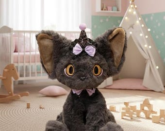 Handmade Black Cat Plush Toy | Cotton Stuffed Animal