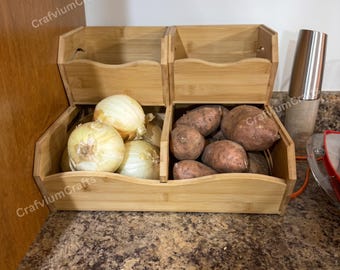2-Tier Bamboo Fruits/Vegetable Pantry Basket, Kitchen Storage Unit, Pantry Organizer, Produce Storage, Veggie Organizer, Fruits Basket