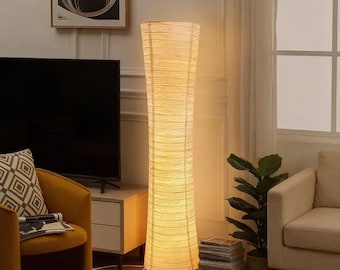 Lámpara de pie esquinera LED de bambú y papel de estilo japonés para sala de estar – Lámpara de pie alta moderna