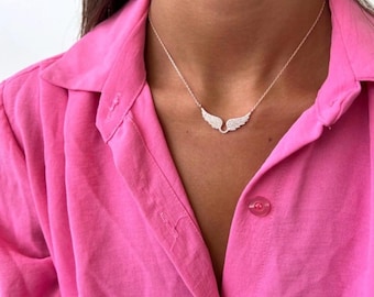 Gold Angel Wing Necklace, Cubic Zirconia Pendant, Celestial Wing Charm, Modern Layered Gold Necklace, Minimalist Jewelry