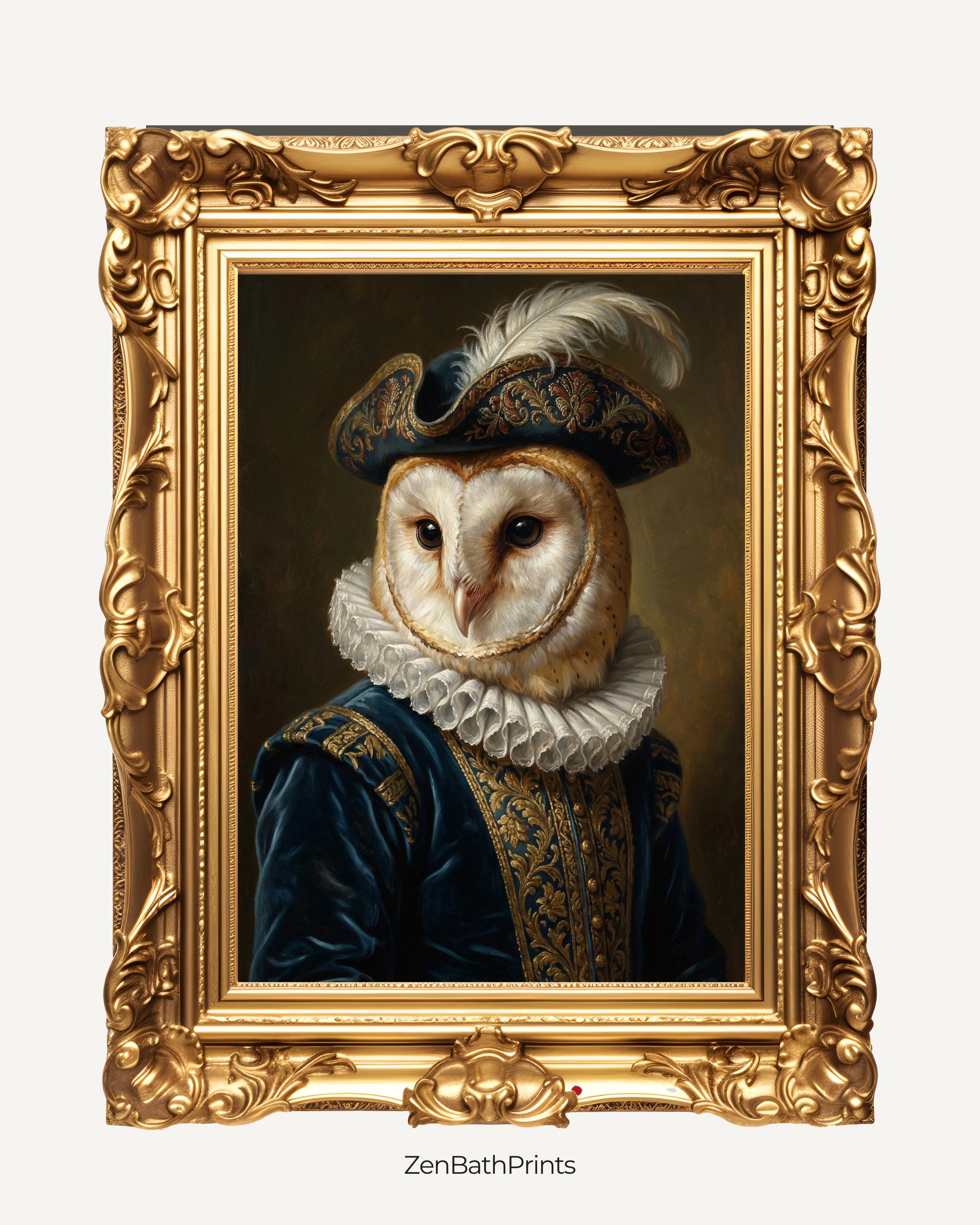 Owl Royal Portrait Wall Art Printable | Vintage Animal Painting | Baroque Owl Art | Digital Download