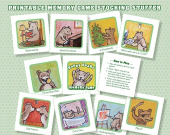 Printable Stocking Stuffer mini Bears Memory Game digital download instant clipart Christmas Holiday card game for kids