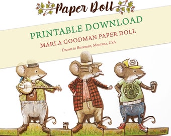 Printable Color & Cut Mouse Paper Doll download -- "Boz" Mouse with cute Marla Goodman Brownpaper Mouse