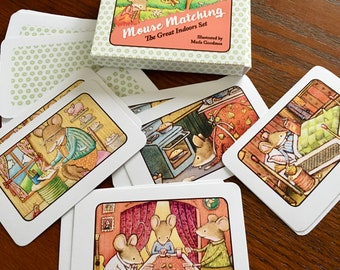 Printable Mouse Matching Memory Game instant digital download "Great Indoors" 4 pair matching card game DIY Stocking Stuffer all ages