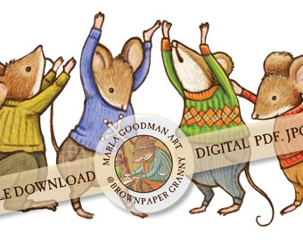 Winter Holiday clip art illustration Helper Mice wearing cute wintery sweaters by Marla Goodman