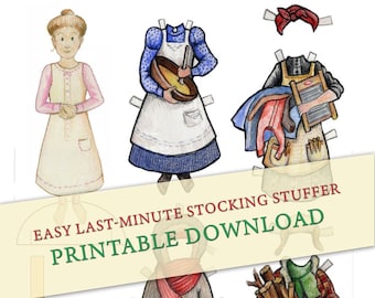 Printable Stocking Stuffer Paper Doll digital download instant clipart Christmas Eve Printable Last Minute Gift Grandmother on a Winter Day