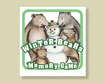 Printable Stocking Stuffer Winter Bears Memory Game digital download instant clipart Christmas or Winter Holiday card game for kids