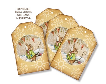 Printable Download Pizza Mouse gift tags! - instant download - with Marla Goodman illustration