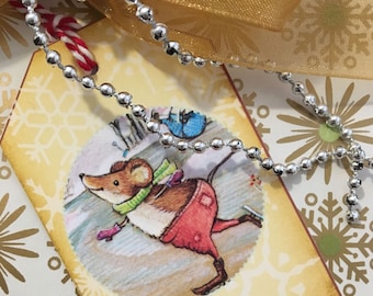 Snow Mouse printable holiday gift tags - instant download - with adorable Christmas Mouse Art
