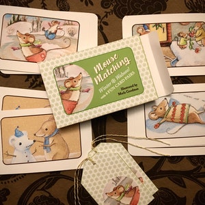 Printable Mouse Matching Memory Game instant digital download &quot;Winter Wahoo!&quot; 4 pair matching card game DIY Stocking Stuffer all ages