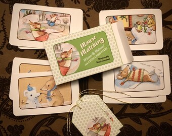Printable Mouse Matching Memory Game instant digital download "Winter Wahoo!" 4 pair matching card game DIY Stocking Stuffer all ages