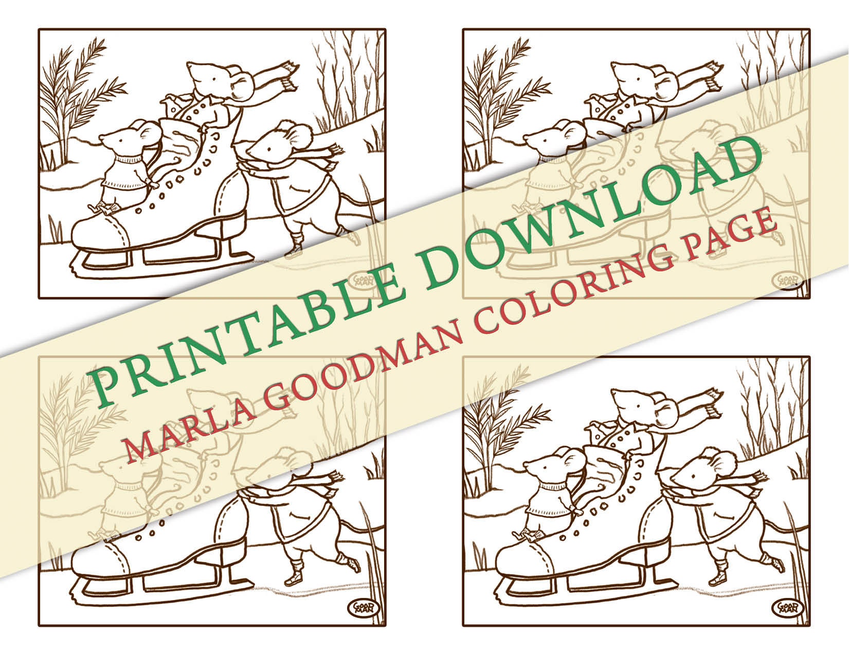 Printable Mouse Coloring Page Mice Ice Skating in a Skate - Etsy