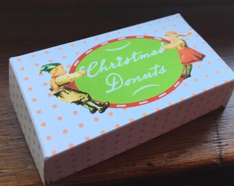 Christmas Elf Donut Box Instant Digital Download, printable box with instructions for adorable DIY tiny box and how to make tiny donuts