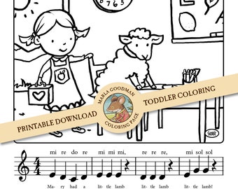 Printable download Children's Music coloring page - Mary Had a Little Lamb easy coloring page by Marla Goodman