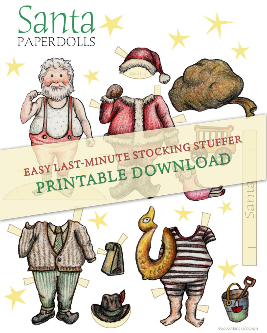 Printable Stocking Stuffer Santa Paper Doll Digital Download Instant ...