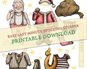 Printable Stocking Stuffer Santa Paper Doll digital download instant clipart Christmas Even Printable Last Minute Gift