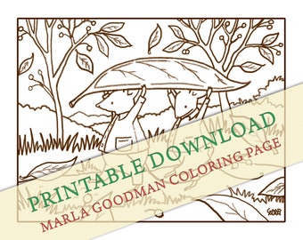 Printable Mouse Coloring Page -- Mouse Leaf Canoe Portage Marla Goodman Brownpaper Mouse Art digital download
