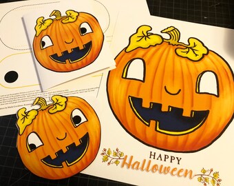 Google Eye Halloween Pumpkin Jackolantern card kit printable download