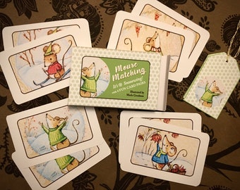 Printable Mouse Matching Memory Game instant digital download "It's Snowing!" 4 pair matching card game DIY Stocking Stuffer all ages