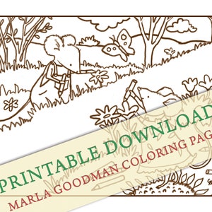 Página para colorear de ratón imprimible - Dos ratones pintando sus flores de jardín Marla Goodman Brownpaper Art descarga digital