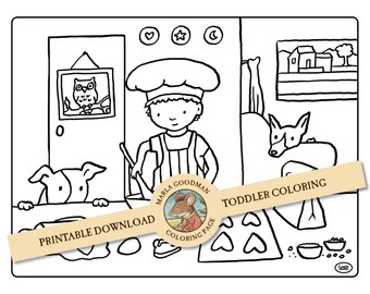 Printable download Children's coloring page - Baking Cookies Toddler coloring page easy coloring page by Marla Goodman