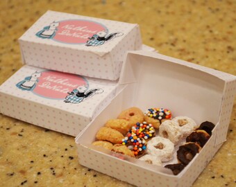 Tiny Elf Donut Box Instant Digital Download,  adorable printable box with instructions for DIY tiny box and how to make tiny donuts