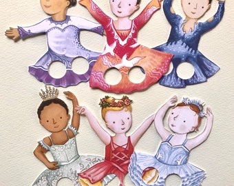 Dancing Dollies Fingertänzer Papierpuppe Ballerinas und Schlittschuhläufer Marla Goodman Art