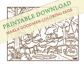 Printable Mouse Musicians Coloring Page -- cute mice playing ukulele Marla Goodman Brownpaper Mouse Art digital download