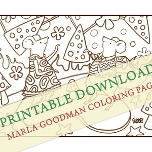 Printable Mod Mouse Coloring Pages -- Pizza Dreams cute mice mod dance party Marla Goodman Brownpaper Mouse Art digital download