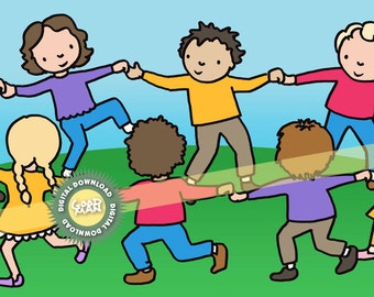 Circle of Friends Instant Digital Download, cute children friendship clipart for teachers, community, racial equality