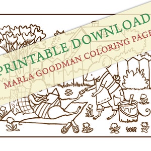 Printable Mouse Coloring Page -- &quot;Home Pedicure&quot; cute Marla Goodman Brownpaper Mouse Art digital download instant clipart